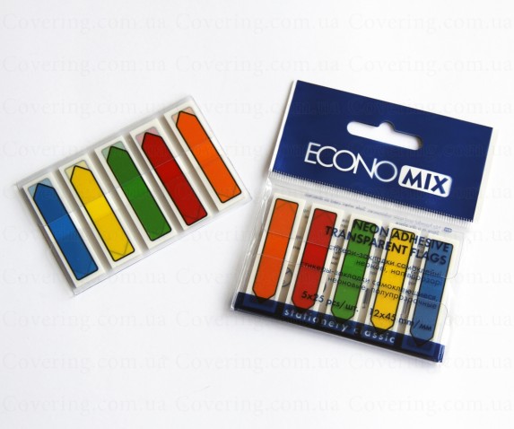 Стикеры-закладки Economix "Указатели"  (пластик, 12х45мм, 125 листов, 5 цветов)