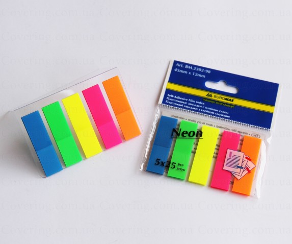 Стикеры-закладки Buromax Neon (пластик, 45х12 мм, 125 листов, 5 цветов)